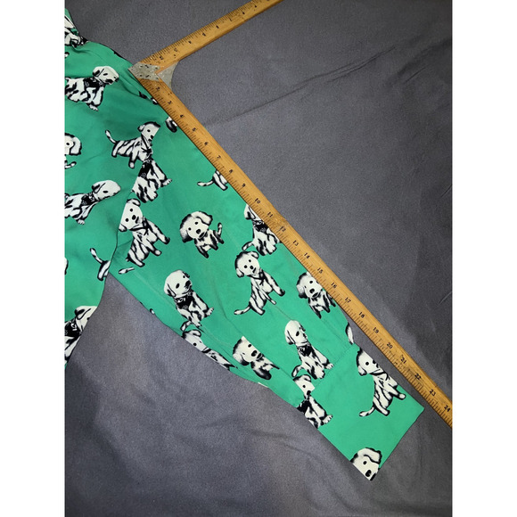 New Elli White Top Women's Size S Green Dog Print Button Shirt Collared Novelty - Picture 7 of 10